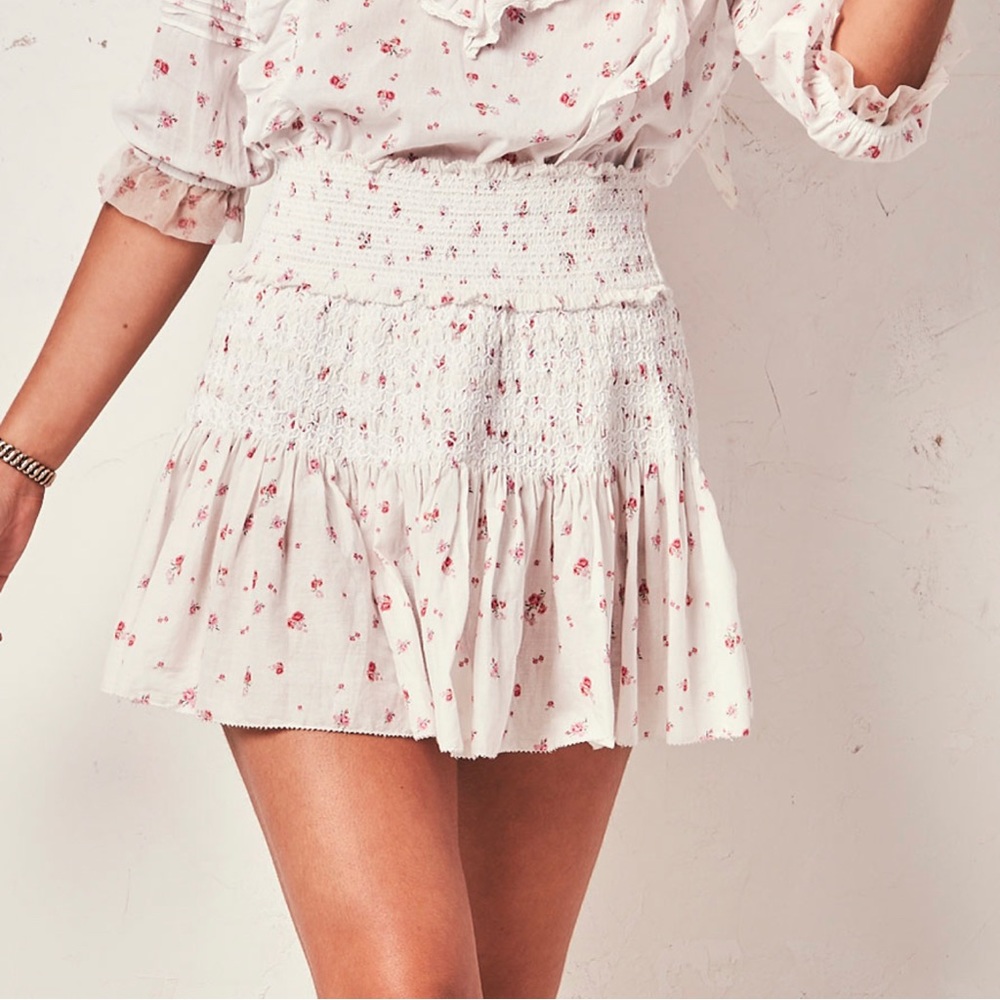 LoveShackFancy Camilla Smock Floral Mini Skirt in Whisper